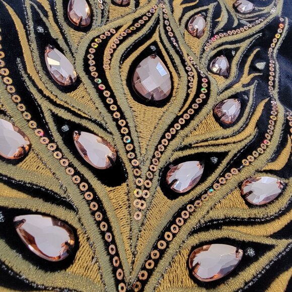 Vintage 90s Bob Mackie Top Wearable Art Embellished Peacock Black Artsy 3X - Picture 3 of 11